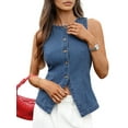 thumbnail image 1 of Denim Vest for Women Sleeveless Strechy Jean Vest Top Button Down Crewneck Casual Summer Western Waistcoat Blue L, 1 of 10