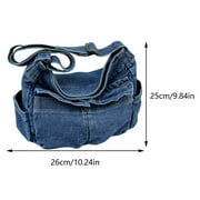 BESTBAGSSALE Denim Vintage Messenger Bag Retro Jeans Tote Bag Large Capacity Women Casual Satchel Bag Fashion Shoulder Bag 2023 New Handbag Dark Blue