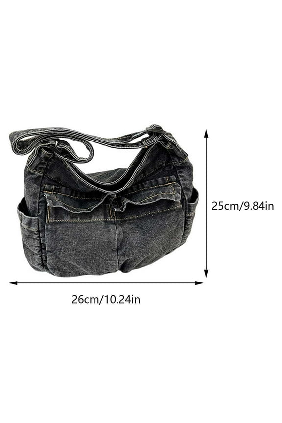 Denim Vintage Messenger Bag Retro Jeans Tote Bag Large Capacity Women Casual Satchel Bag Fashion Shoulder Bag New Handbag Black