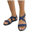 thumbnail image 1 of Denim Walking Sandals for Women 2025 Fashion Casual Elastic Cross Band Slingback Flats Strappy Sandals, 1 of 6