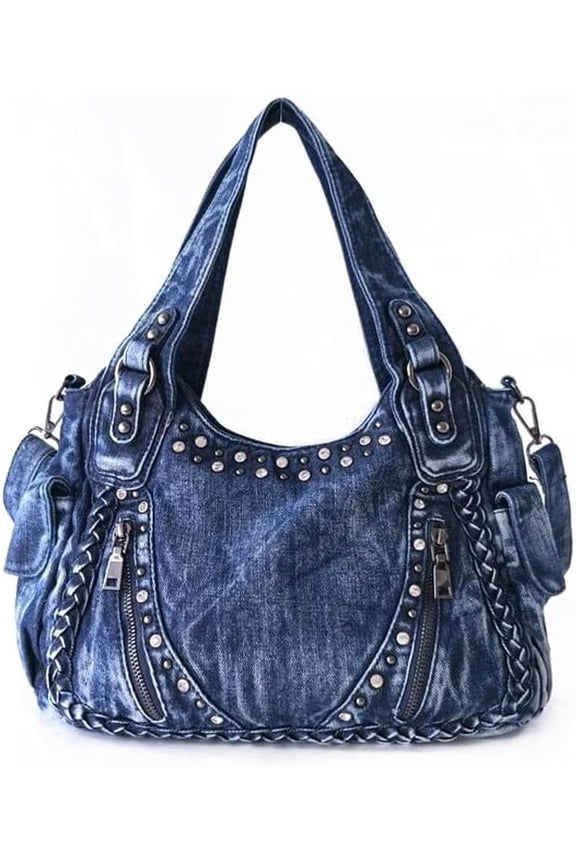 Denim Women Handbags Jean Bags Weave Rivet Casual Tote Bag Crossbody Bag