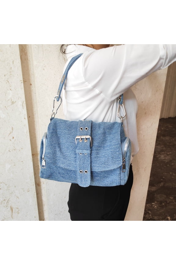 Denim Women Shoulder Crossbody Bag Fashion Rivet ladies Axillary bags Brand design female handbag blue
