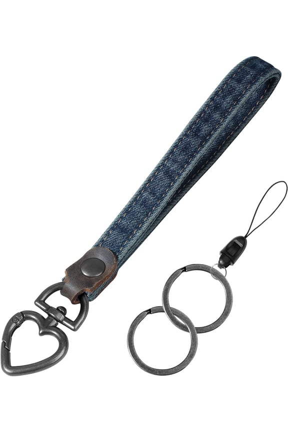 Denim Wristlet Keychain for Women Men, Cute Key Chain, Wrist Lanyards for Car Keys ID Badge Wallet Card Holder