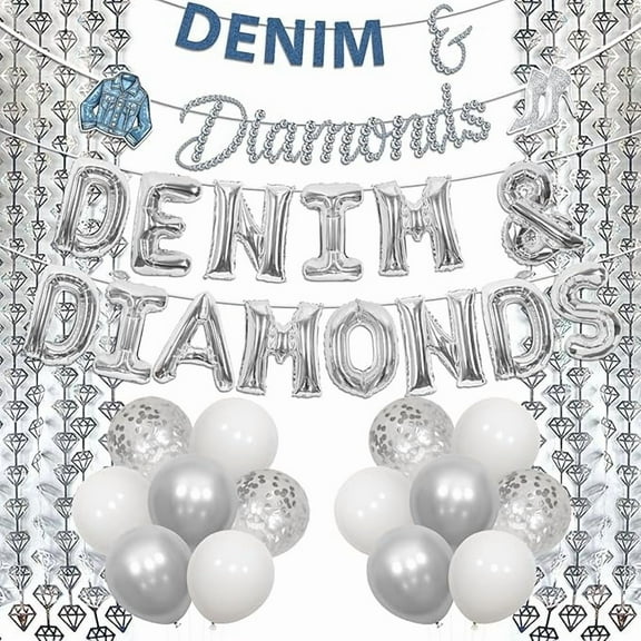 Denim and Diamonds Party Decorations, Denim and Diamonds Bachelorette Banner Foil Fringe Balloons for Bridal Birthday Wedding Engagement