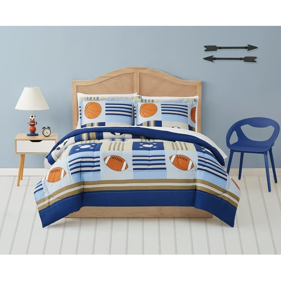 Denim and Khaki Sports Multiple Polyester 2-Piece Twin Comforter Set, sports themed, for Kids, OEKO-TEX Certified