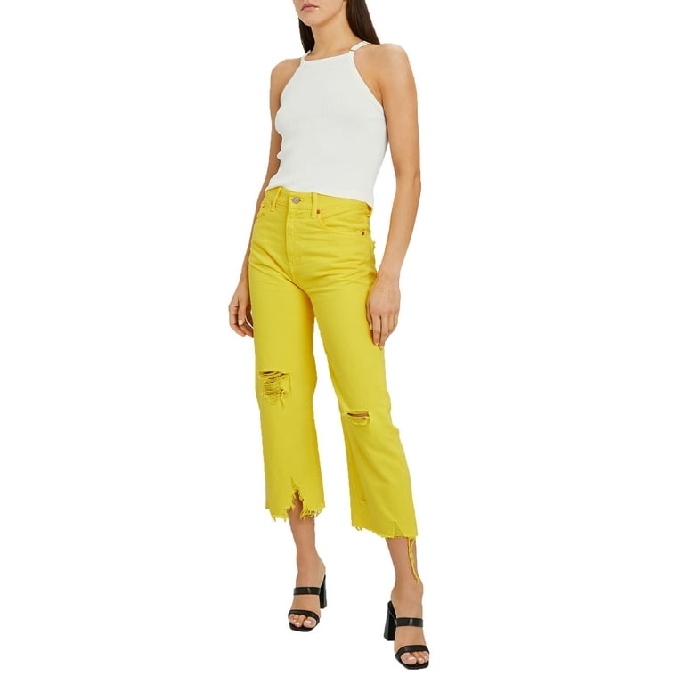 Denimist Women s Yellow Pierce High Rise Distressed Cropped Jeans Size 24