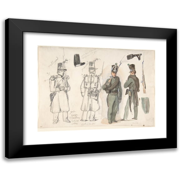 Denis Auguste Marie Raffet 14x11 Black Modern Framed Museum Art Print Titled - Uniforms of the Civil Guard in Courtray, Belgium (1832)