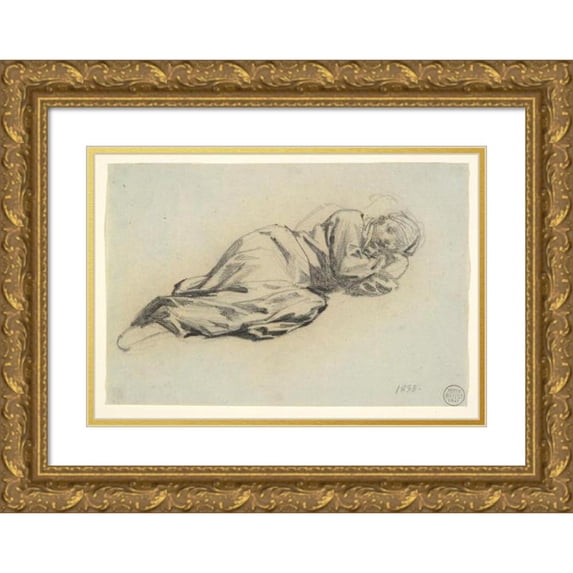 Denis Auguste Marie Raffet 14x11 Gold Ornate Wood Frame and Double Matted Museum Art Print Titled - Reclining Figure (ca. 1835)