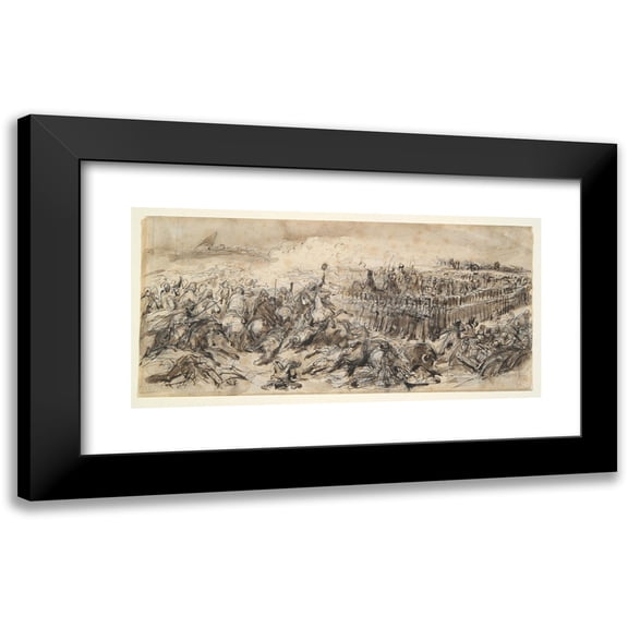 Denis Auguste Marie Raffet 14x9 Black Modern Framed Museum Art Print Titled - Battle Scene (Study for the 2Nd Light Cavalry Withstanding the Onslaught of The Arabs)