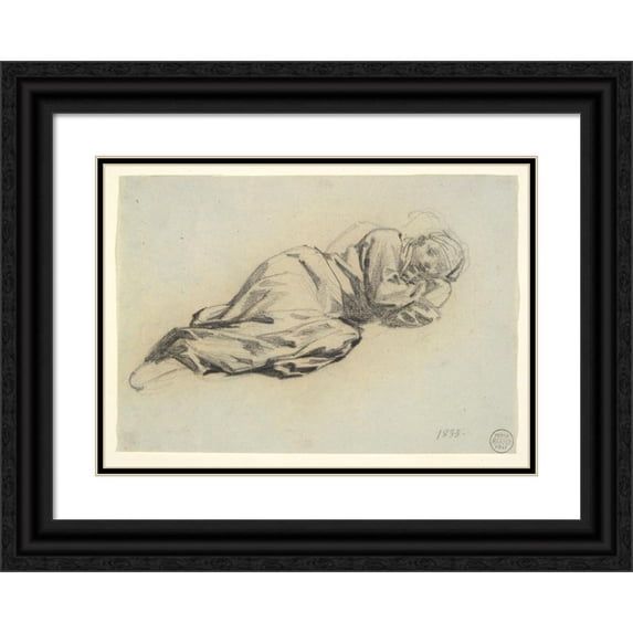 Denis Auguste Marie Raffet 18x14 Black Ornate Wood Framed Double Matted Museum Art Print Titled - Reclining Figure (ca. 1835)