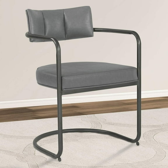 Contemporary Metal Dining Chair Vintage Grey Faux Leather - Armen Living - Grey-Color:Grey