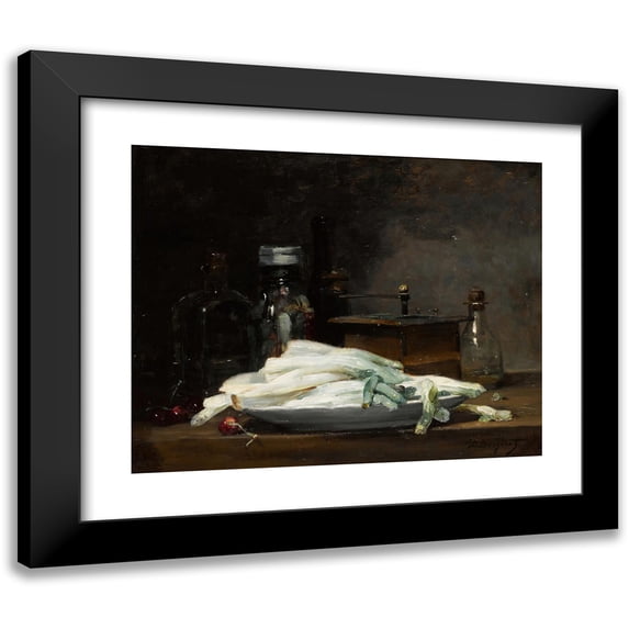 Denis Pierre Bergeret 14x12 Black Modern Framed Museum Art Print Titled - Still Life with Asparagus