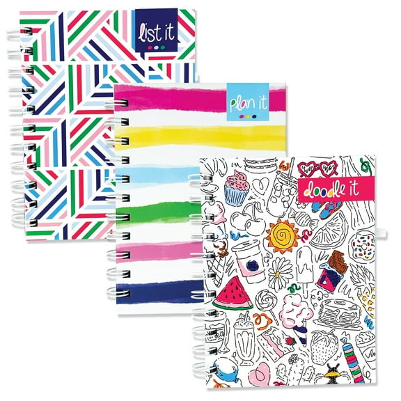 Denise Albright Pocket Notebook Bundle – 3 Spiral-Bound Hardcover Notebooks: List It, Plan It & Doodle It, 52 Pages Each
