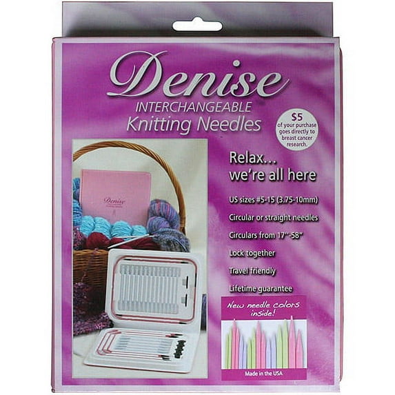 Denise Interchangeable Knitting Needles Kit, Pink Case with Pastel-Colored Needles