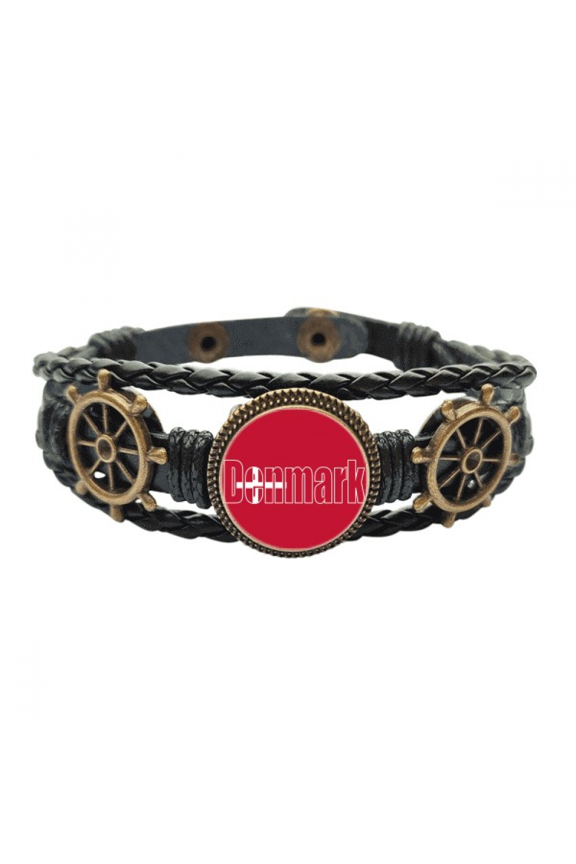 Denmark Country Flag Name Leather Braided Ocean Bracelet Wristband