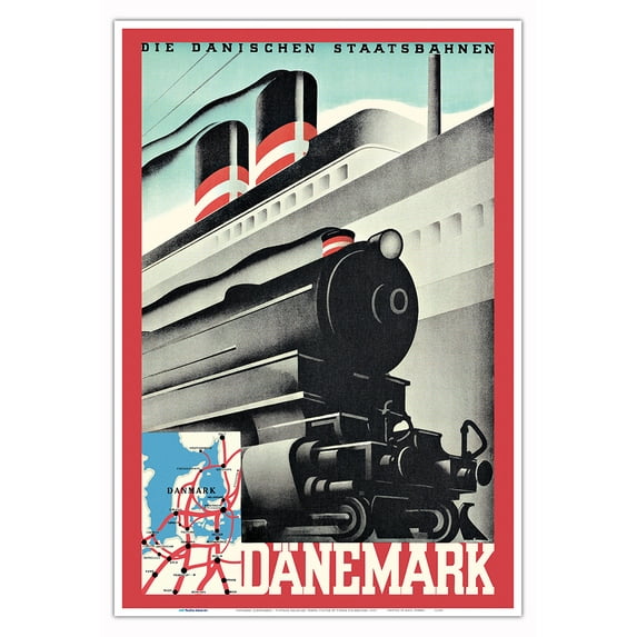 Denmark (Dänemark) - The Danish State Railways - Vintage Railroad Travel Poster by Pierre Fix-Masseau c.1935 - Master Art Print (Unframed) 13in x 19in