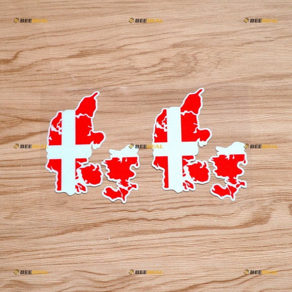 Denmark Danish Flag Map Sticker Decal Vinyl - 2 Pack Reflective 4" - For Car Boat Laptop Cup