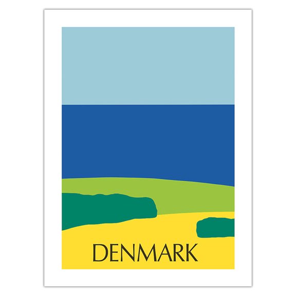 Denmark - Danish Landscape - Vintage Travel Poster by Ole Kortzau c.1976 - Bamboo Fine Art 290gsm Paper (Unframed) 12x16in