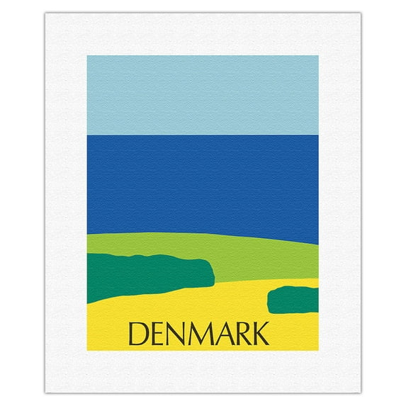 Denmark - Danish Landscape - Vintage Travel Poster by Ole Kortzau c.1976 - Fine Art Rolled Canvas Print 11in x 14in