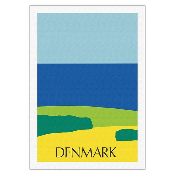 Denmark - Danish Landscape - Vintage Travel Poster by Ole Kortzau c.1976 - Fine Art Rolled Canvas Print 27in x 40in