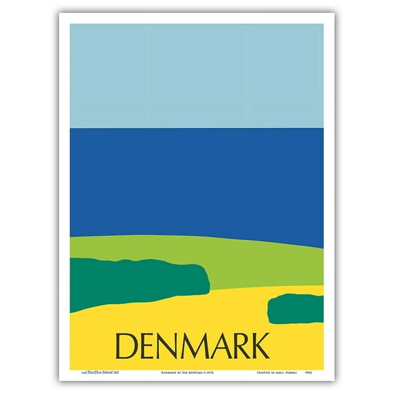 Denmark - Danish Landscape - Vintage Travel Poster by Ole Kortzau c.1976 - Master Art Print (Unframed) 9in x 12in