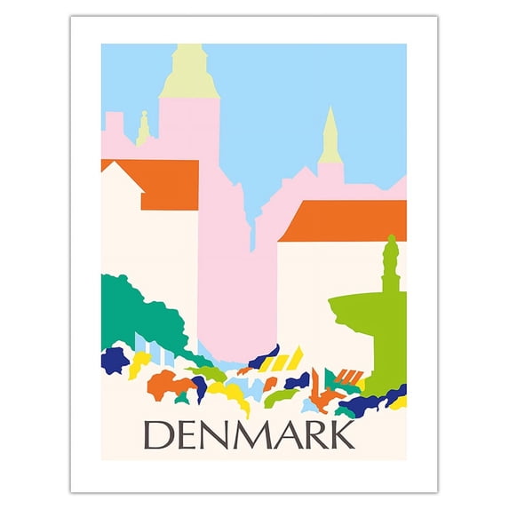 Denmark - Danish Village - Vintage Travel Poster by Ole Kortzau c.1975 - Bamboo Fine Art 290gsm Paper (Unframed) 17x22in