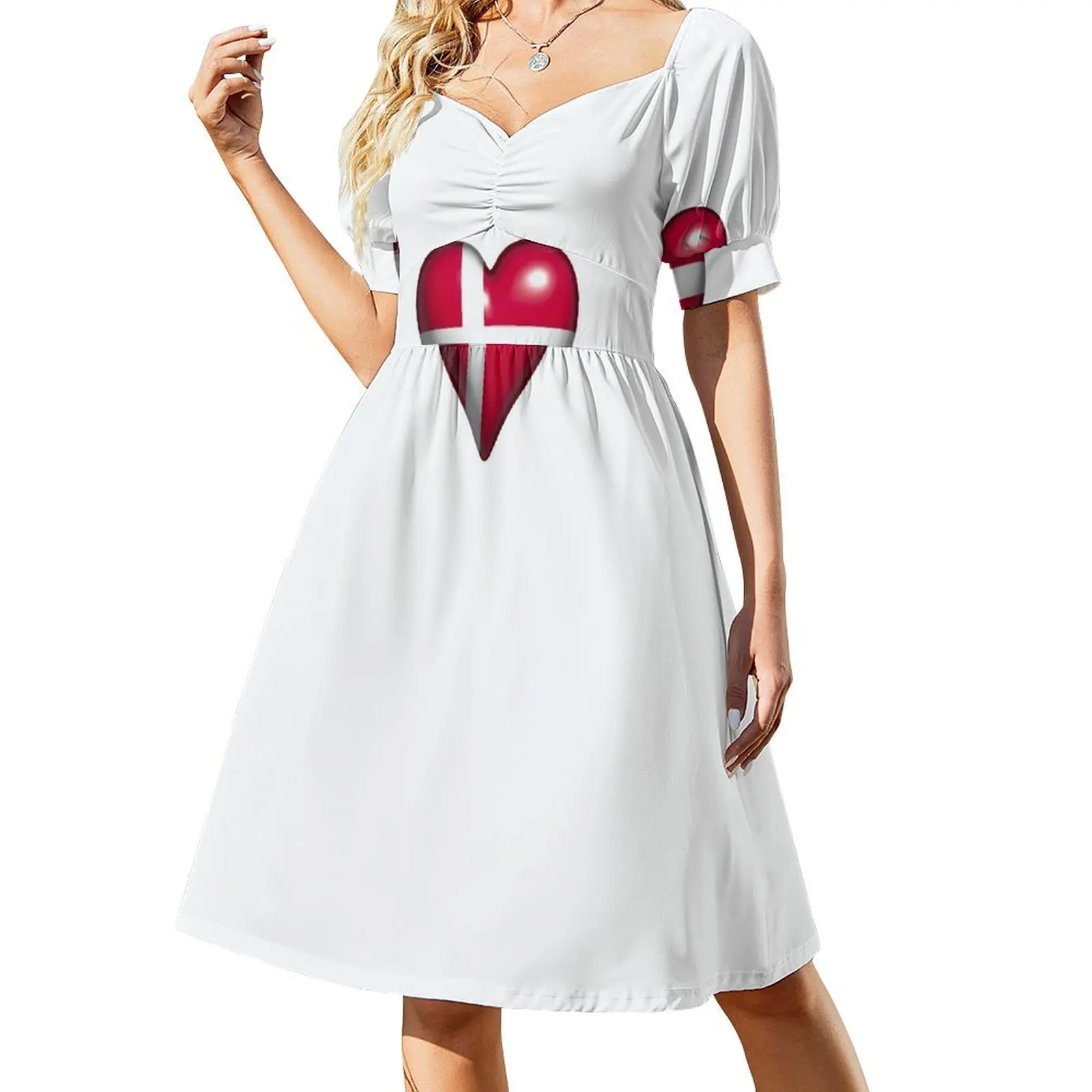 Denmark Dannebrog shiny heart red white Sleeveless Dress summer dresses