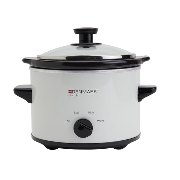 Denmark Electric 1.5 Quart Slow Cooker with Glass Lid and Nonstick Removable Inner Pot, White