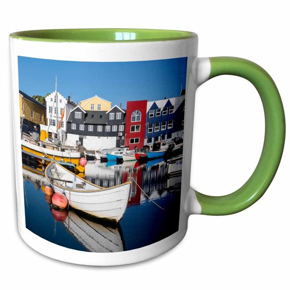 3drose, Denmark, Faroe Islands, Torshavn. Capital City Faroes. Old Town Port., 15oz Two-tone Green Mug