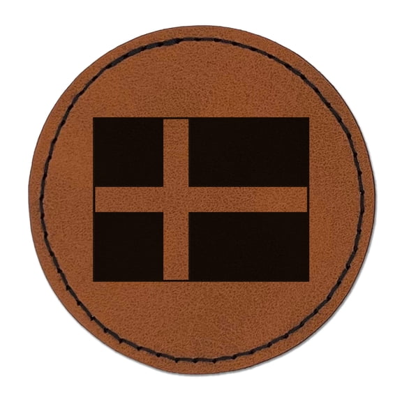 Denmark Flag 2.5" Faux Leather Round Engraved Iron-On Patch - Brown