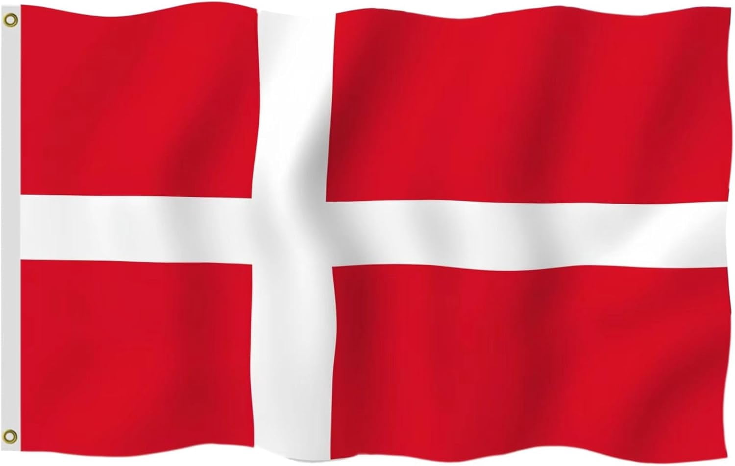 Denmark Flag 5X8 FT, Outdoor Polyester Flags,UV Resistant Flags, Double Stitched Danish Dane Flags with Brass Grommets and Stronger Header. (5X8)