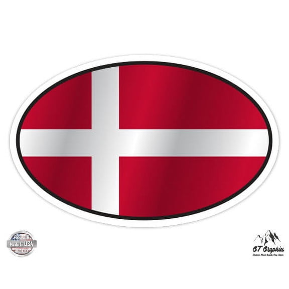 Denmark Flag Oval - 3" Vinyl Sticker - For Car Laptop I-Pad Phone Helmet Hard Hat - Waterproof Decal