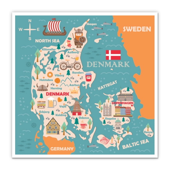 Denmark Map - 5" Vinyl Sticker - For Car Laptop I-Pad - Waterproof Decal