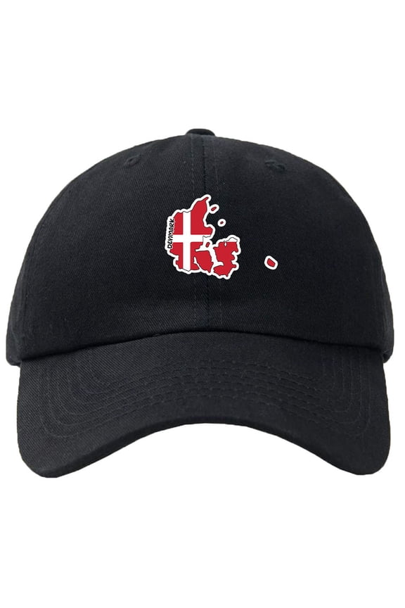 Denmark Map Flag Baseball Cap Hat Hook & Loop Closure - Personalize it!