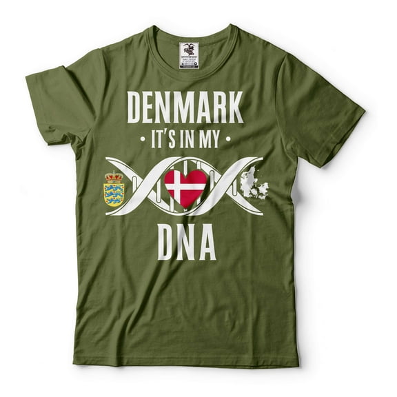 Denmark Patriotic Shirt Denmark National Flag Tee Shirt Denmark Gifts Danish Gift Ideas (Small Military Green)
