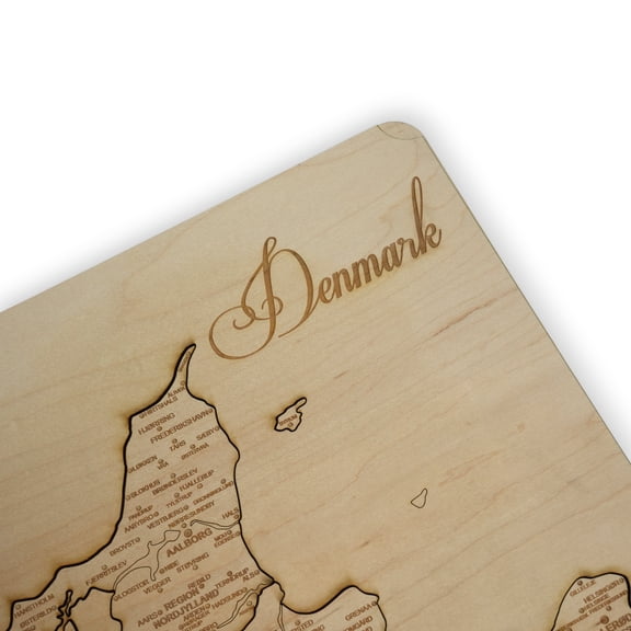 Denmark Puzzle Map - Art Kit - Raw Wood 12x18 Inches - 16 Pieces - With Stand