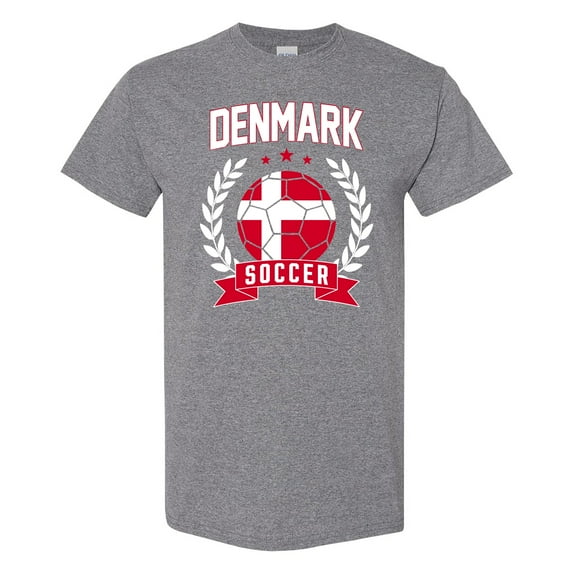 Denmark Soccer Laurel - Sports Athletics T Shirt - 2X-Large - Sport Grey