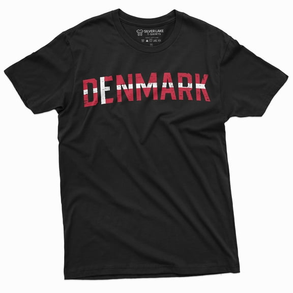 Denmark T-Shirt Danmark Patriotic National Day Flag Coat Of Arms Mens T-Shirt (Large Black)