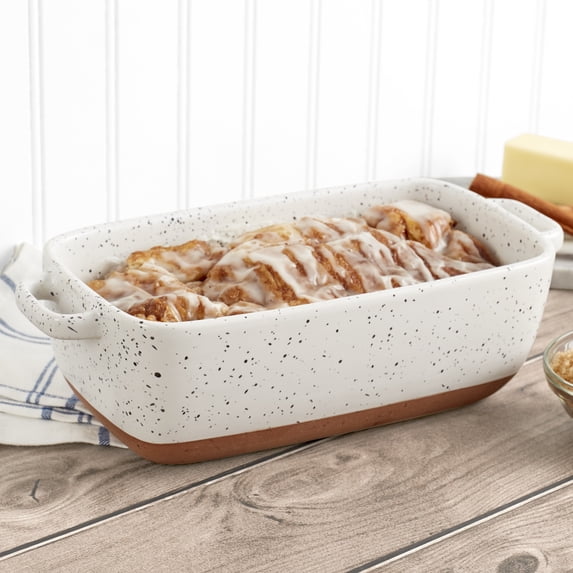 Denmark Tools for Cooks 1.7 Quart Speckled White Loaf Pan Bread Baking Dish with Handles