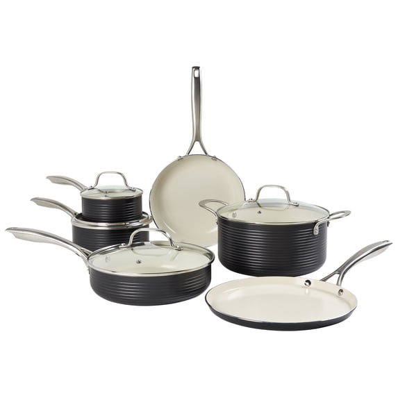 Denmark Tools for Cooks 10 Piece Monaco Nonstick Aluminum Cookware Pots Pans Set, Black