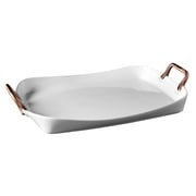Denmark Tools for Cooks 19.5 Rectangular White Porcelain Serving Tray with Copper Handles
