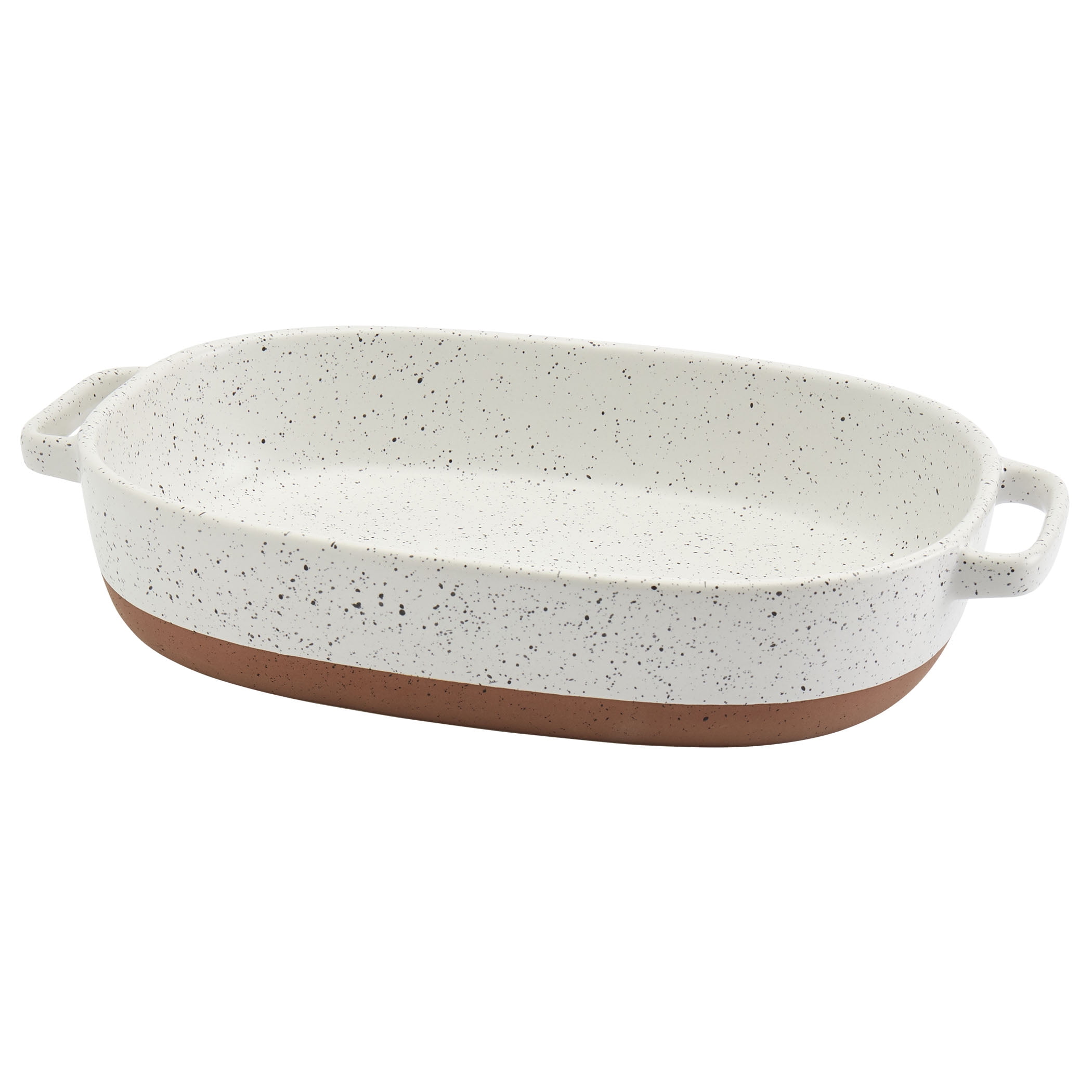 Speckled White Stoneware Oval Baking Dish with Handles