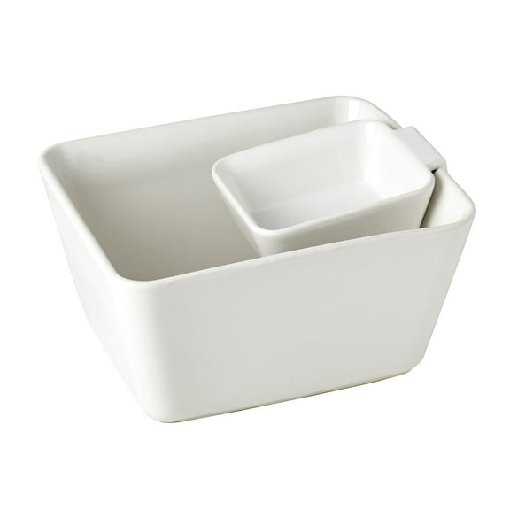 Denmark Tools for Cooks 2-Piece Ceramic Chip & Dip Serving Bowl Set Dips Appetizers, White