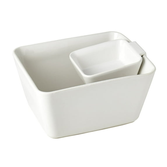 Denmark Tools for Cooks 2-Piece Ceramic Chip & Dip Serving Bowl Set Dips Appetizers, White