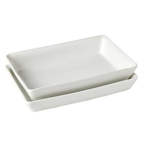 Denmark Tools for Cooks 2-Piece Rectangular Ceramic Serving Platter Tray Set, White