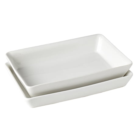 Denmark Tools for Cooks 2-Piece Rectangular Ceramic Serving Platter Tray Set, White