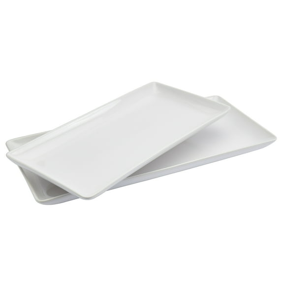 Denmark Tools for Cooks 2-piece White Earthenware Narrow Rectangular Platter Set - Blanc de Blanc Collection
