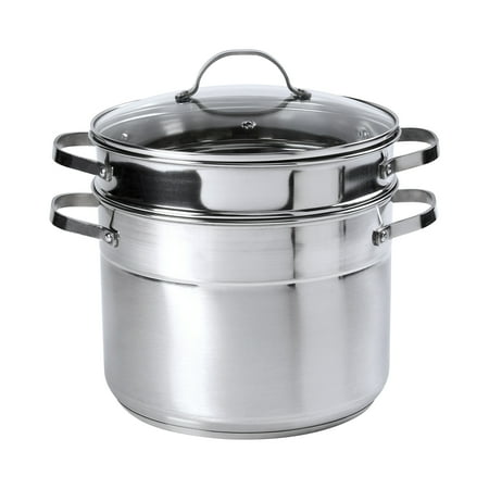 Denmark Tools for Cooks 3 Piece Stainless Steel Multi Cooker Large Stock Pot with Glass Lid, 8 Quart