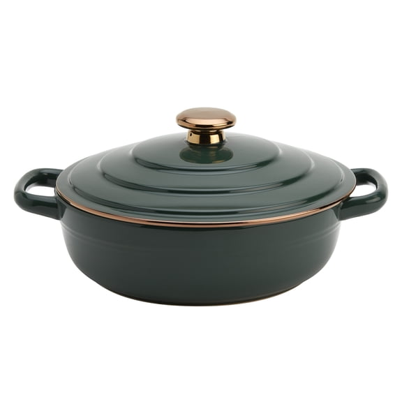Denmark Tools for Cooks 3-Quart Stoneware Casserole Pan Baking Dish with Lid, Forest Green