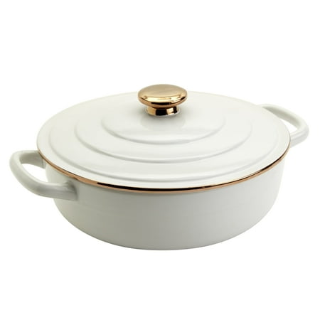 Denmark Tools for Cooks 3-Quart Stoneware Casserole Pan Baking Dish with Lid, White